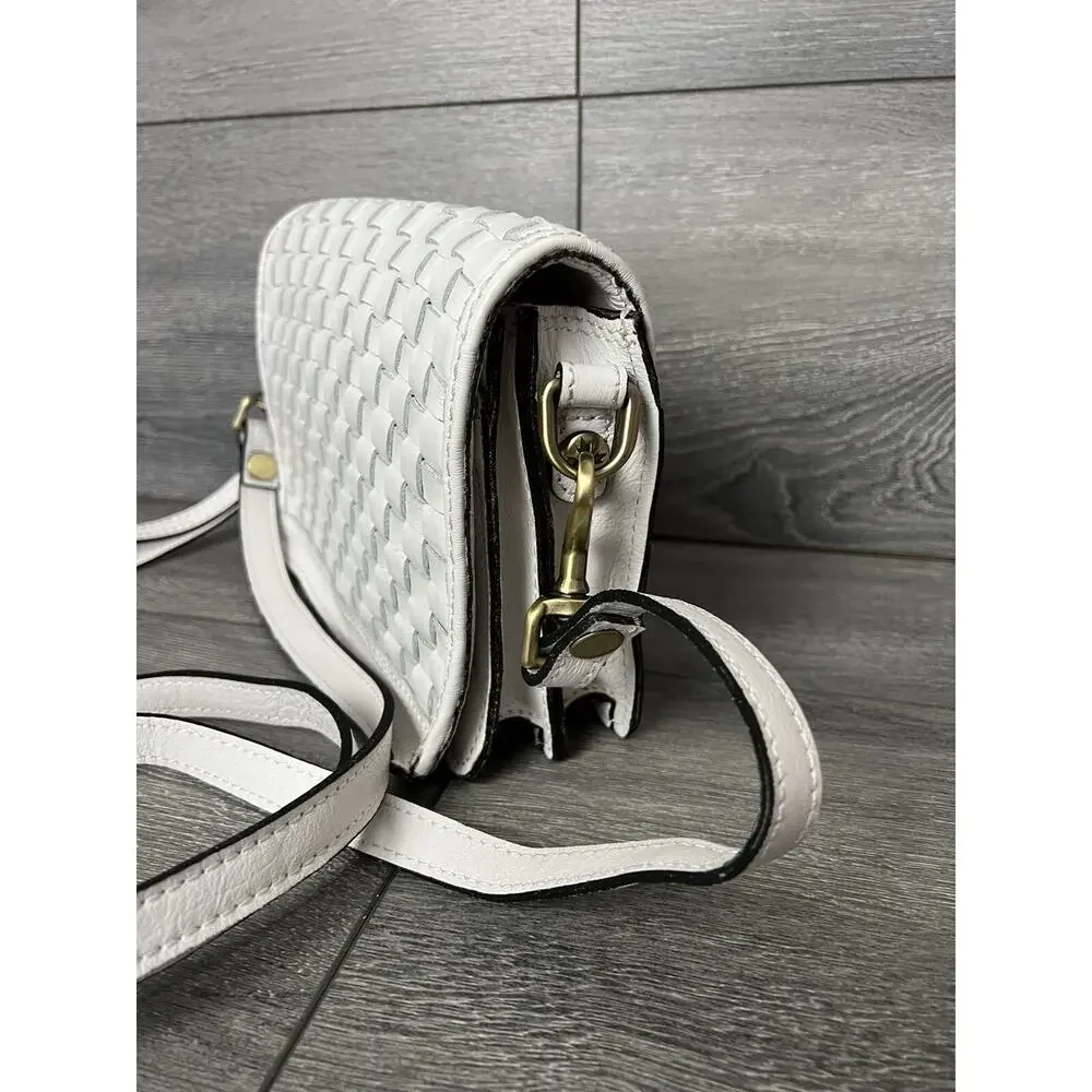 Patricia Nash Leather Washed Woven Atessa Crossbody white bag A377405